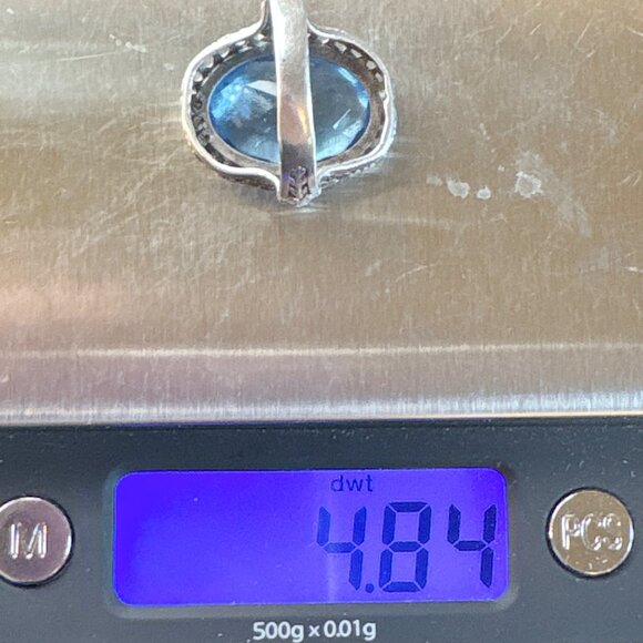 VTG Sterling Silver 925 Blue Cubic Zirconia Rope Border Statement Ring Size 6 - Picture 12 of 12